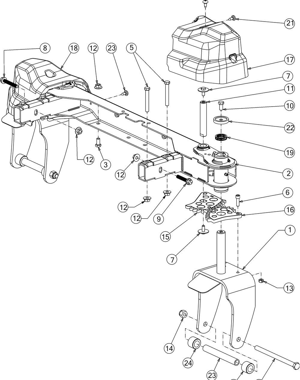 Front Axle Diagram and Parts List for RZT-S54KH (17ARCBDA056)(2016) Cub Cadet Lawn Tractor